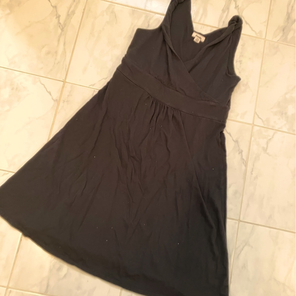 Roots black cotton / modal tank dress. Twisted straps. EUC!